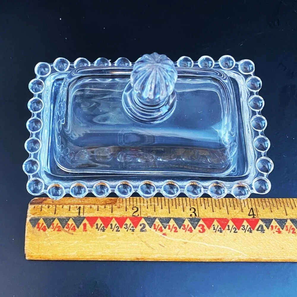 Clear Glass Butter Dish Tiny Candlewick Beaded Very Small - Picture 3 of 4